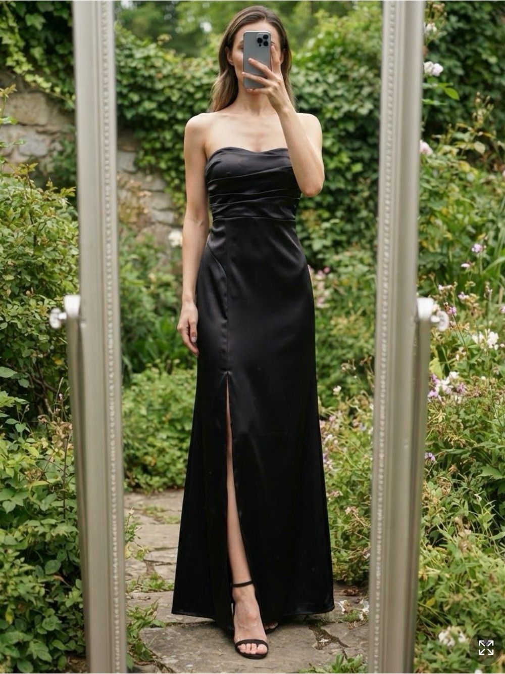 Inspired Hearts NWOT Strapless Satin Maxi Dress with High Slit